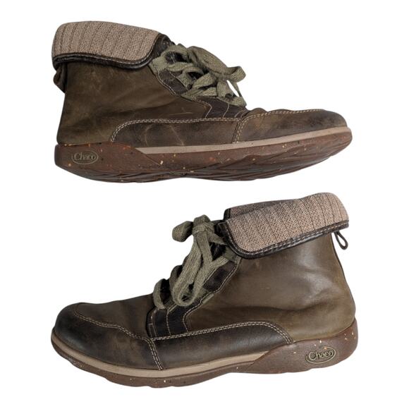 Chaco Shoes - Chaco Barbary Ivy Green Waterproof Leather Lace-Up Knit Cuff Hiking Boots 8.5